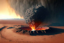 Eruption Of A Huge Volcano On Mars, The Strongest Ejection Of Ash And Lava, A View From Above.