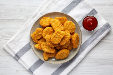 Wall Mural - Homemade Chicken Nuggets with Ketchup, top view. Flat lay, overhead, from above.