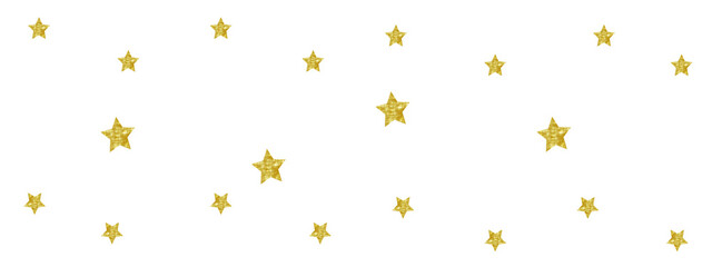 Random positioned gold stars on transparent background, isolated object illustration with Christmas theme