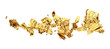 Abstract torn piece of metal leaf (potal) paper on Png tranparent background. Gold and bronze color.