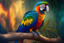 Bokeh Effect Gives This Picture Of A Colorful Exotic Parrot Resting On A Branch A Sense Of Depth. Generative AI