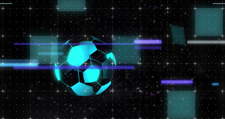 Composition of football and shapes on black background