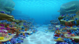 Fototapeta Do akwarium - 3D rendering, Under the Sea Ocean Coral Reef, Underwater Background