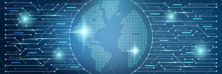 digital world, cyberspace, global network vector concept illustration. technology style horizontal b