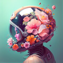 Wall Mural - Portrait of an fictional astronaut in a spacesuit. High-tech astronaut from the future. The concept of space travel. Generative AI