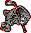 mean elephant mascot with hockey stick for school, college or league sports