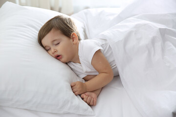 Wall Mural - Cute little baby peacefully sleeping at home. Bedtime