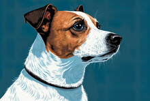 Jack Russell Dog In Profile, Gazing Away. Isolated On A Blue Background. Generative AI