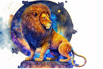 illustration of a lion from the zodiac in watercolor the astrology raster picture of the zodiac lion