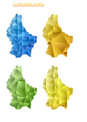 Wall Mural - Set of vector polygonal maps of Luxembourg. Bright gradient map of country in low poly style. Multicolored Luxembourg map in geometric style for your infographics. Elegant vector illustration.