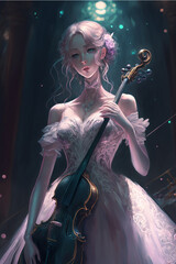 Canvas Print - gorgeous anime woman playing the violin