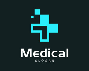 Wall Mural - Medical Cross Health Pharmacy Digital Pixel Technology Innovation Arrow Direction Vector Logo Design