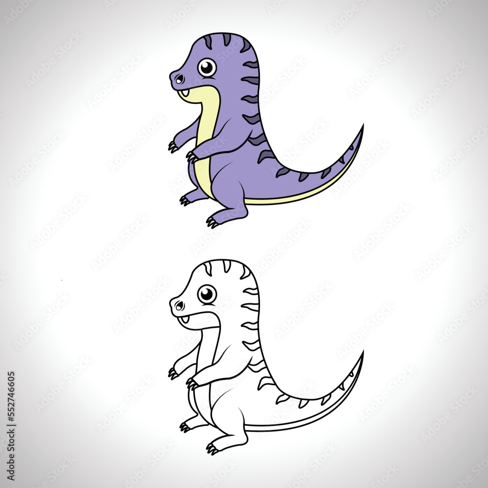 Cute dinosaur cartoon with line art, dinosaur for coloring book with ...