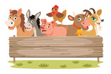 Fototapeta Pokój dzieciecy - Farm Scene With Cartoon Animals