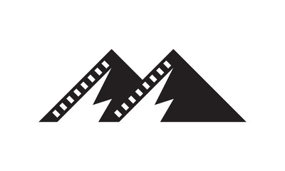 Wall Mural - black mountain movie logo. simple concept for production of video cinema film vector design.