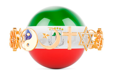 Wall Mural - Equatoguinean Guinea flag painted on sphere with religions symbols around, 3D rendering