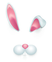Ears Of Spring Bunny And Cute Muzzle, 3d Funny Easter Rabbits Mask For Mobile App