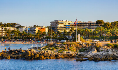 World War II memorial of Peter Churchill beach landing of HMS Unbroken submarine in Antibes resort city onshore Azure Cost of Mediterranean Sea in France