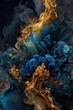© NadiaArts - Abstract luxury fluid art background, dark blue and gold. AI