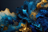 Fototapeta Niebo - Abstract luxury fluid art background, dark blue and gold. AI