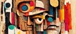 Abstract colorful Portrait of Human face on wood bark. Bold Brush. Generative AI	
