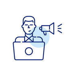 Wall Mural - young man working in digital marketing. laptop and loudspeaker icon. pixel perfect, editable stroke
