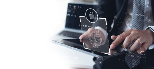 Wall Mural - facial recognition, biometric security system, cyber security network technology, data protection co