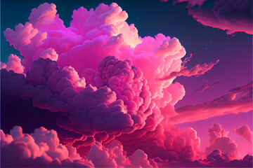 Wall Mural - Sunset o sunrise sky with fluffy pink cotton like clouds ideal for backgrounds and textures