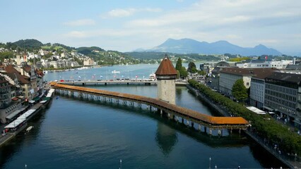 Wall Mural - Famous Chapel Bridge over River Reuss in Lucerne - travel photography