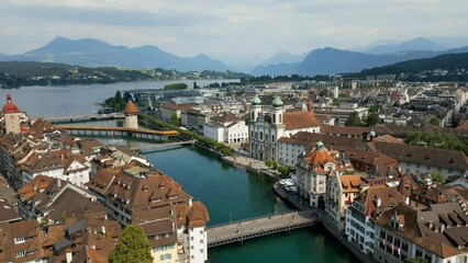 Wall Mural - Amazing aerial view over the city of Lucerne in Switzerland - travel photography