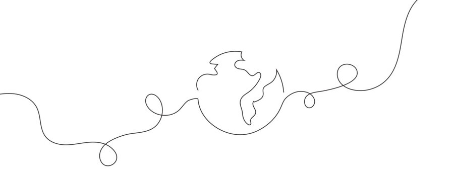 Continuous one line drawing earth on white background. Vector illustration