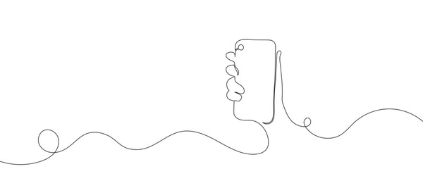 Wall Mural - Continuous one line drawing in hand phone smartphone on white background. Vector illustration