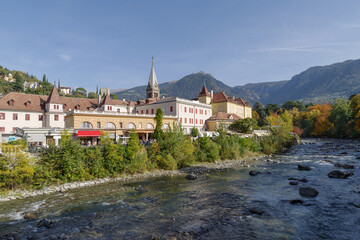 Wall Mural - Merano old town along River Passer, Italy