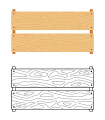 Wooden box. Line vector illustration. Contour drawing of container for storing vegetables and fruits. Black and white coloring book.