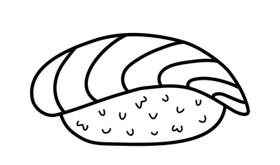 Wall Mural - Maguro nigiri.  Sushi with rice ball and tuna. Japanese food. Hand drawn traditional food element icon. Isolated vector illustration in doodle line style.