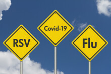 RSV, Covid-19 And Flu Yellow Warning Road Sign
