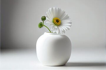 Wall Mural -  a white vase with a flower in it on a table top with a gray background behind it and a white background behind it. Generative AI