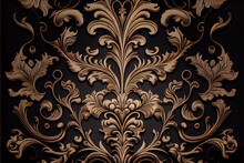  A Gold And Black Wallpaper With A Design On It's Side And A Black Background With A Gold Design On It's Side.
