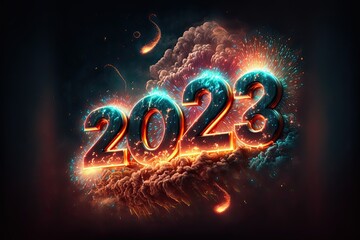 Poster - Happy New Year 2023 colorful card, Generative AI 