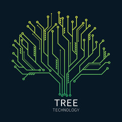 tree data digital technology network symbol. green line circuit ecology business. tree network nature line connection. vector illustration design. sustainable electricity concept.