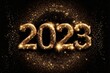 © FantasyEmporium - Happy New Year 2023, golden sparkles, festive card design, generative ai.