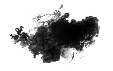 Wall Mural - Ink black smoke blot on Png transparent Abstract background.