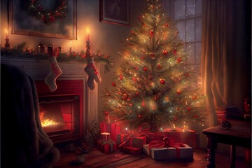 Wall Mural - Generative AI render of a Christmas tree