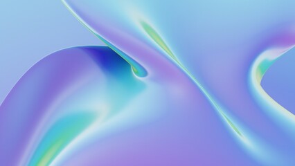 Wall Mural - Abstract fluid iridescent holographic neon curved wave in motion colorful background 3d render. Gradient design element for backgrounds, banners, wallpapers, posters and covers.