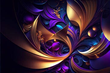 Wall Mural -  a computer generated image of a purple and gold design with a star in the center of the image and a blue background. Generative AI