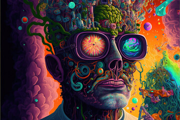 Wall Mural - Multiverse Connected Through a Nervous System - Trippy Psychodelic Illustration - Generative AI