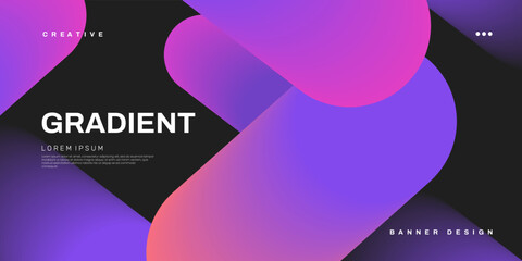 Wall Mural - Abstract geometric background with smooth gradient shapes. Web banner design in purple neon colors. Big rounded gradient blobs. Ideal for header, landing page, poster. Vector illustration