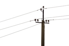 Old Concrete Electric Pole With Power Lines Isolated