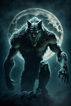 Generative AI Illustration Of Scary Werewolf