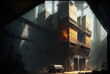 © The 2R Artificiality - warehouse made with a lot of steel. Generative AI